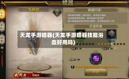 天龙手游暗器(天龙手游暗器技能浴血好用吗)